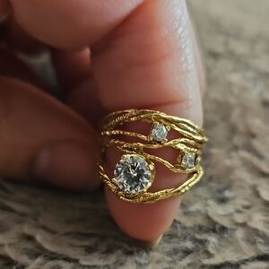 Gold Stacked Rings with Gemstones and Textured Bands
